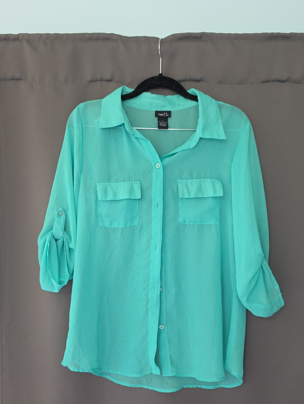 Rue21 Women's Aqua Button-Up Sheer Blouse